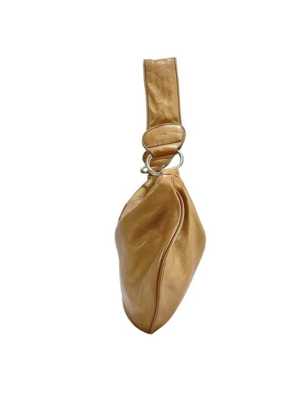 Bolsa Metallic Gold Lambskin Leather Shoulder Bag With Ultrasuede Lining Zip Clo - Picture 6 of 14